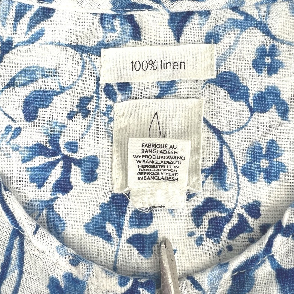 Joie Womens Plus Size Button Up Blouse Top 1X Blue Floral White Linen - Picture 3 of 4